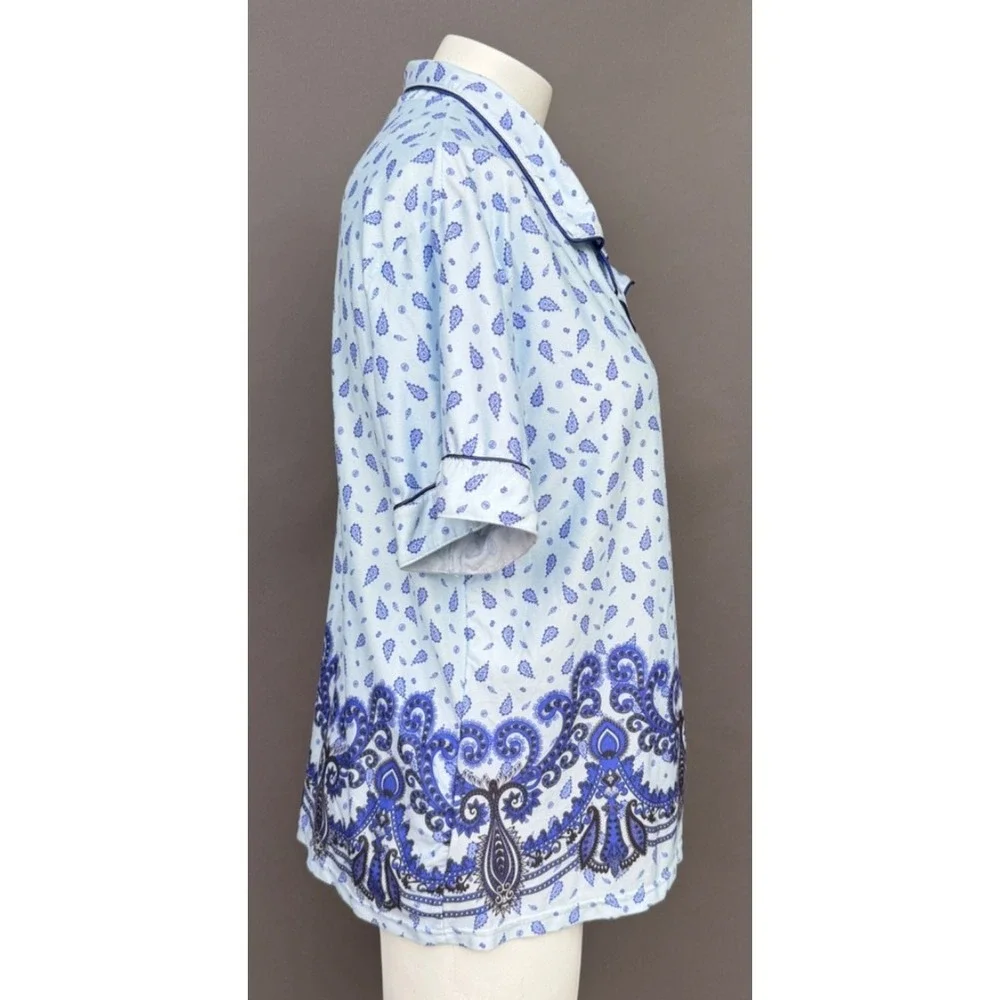 Blue Paisley Pajama Set 3x Short Sleeve Button Top Long Pants Sleepwear Lounge